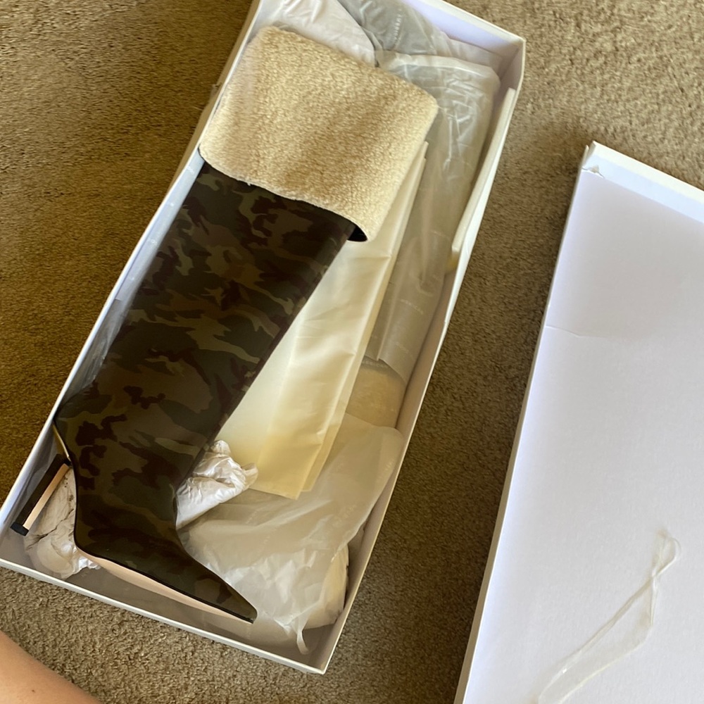 Good American Knee High /Thigh High camo Sherpa boots